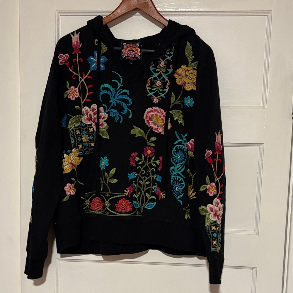Johnny Was Embroidered Black Floral Hoodie - XL